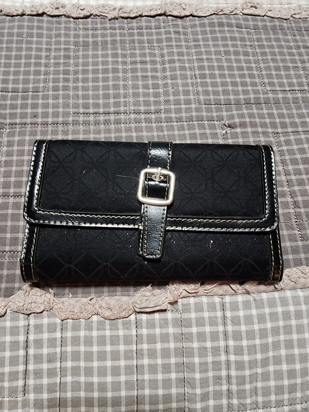 Nine West Black Buckle-Front Quilted Wallet